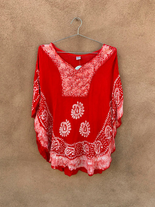 Flowy Red Boho Tie Dye Paisley Blouse