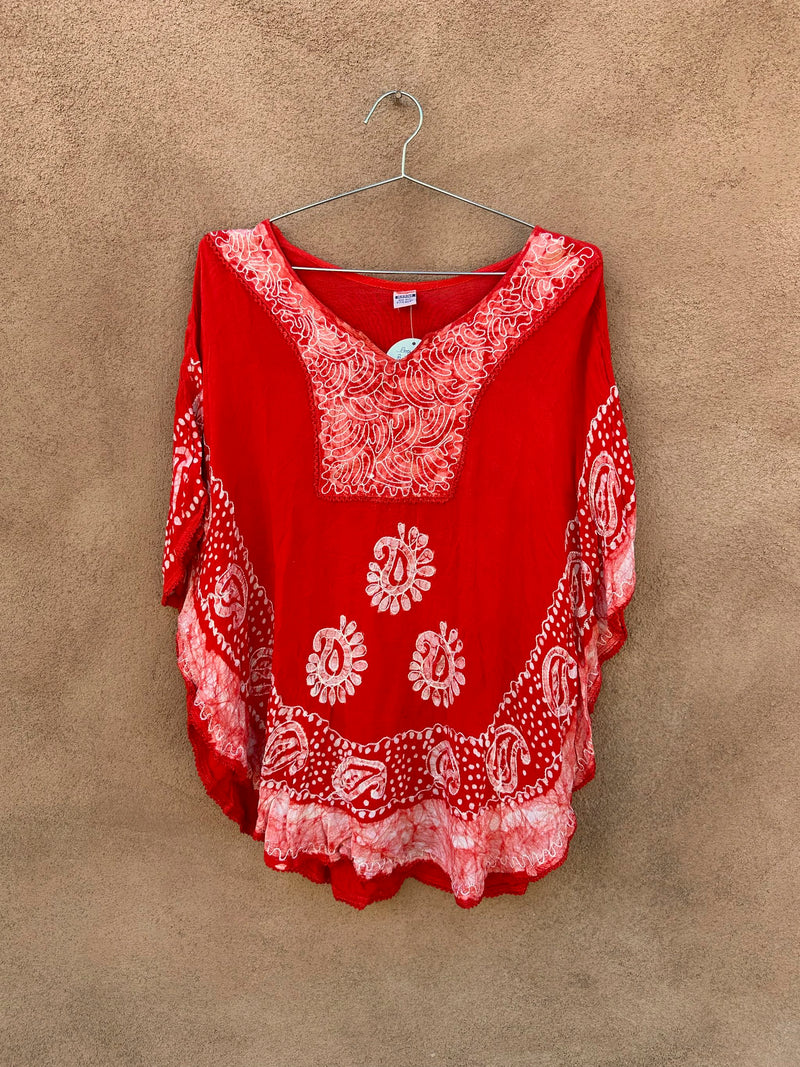 Flowy Red Boho Tie Dye Paisley Blouse (on hold)