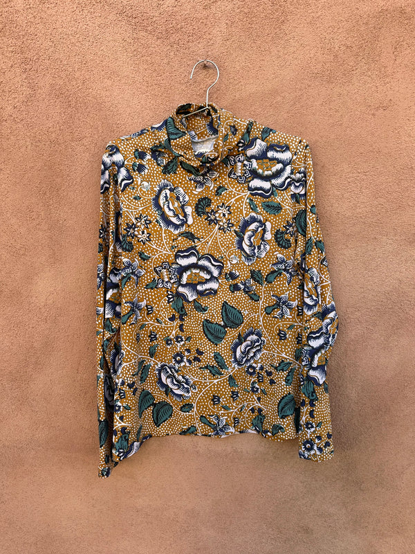 Blue Floral & Dijon Mock Turtleneck