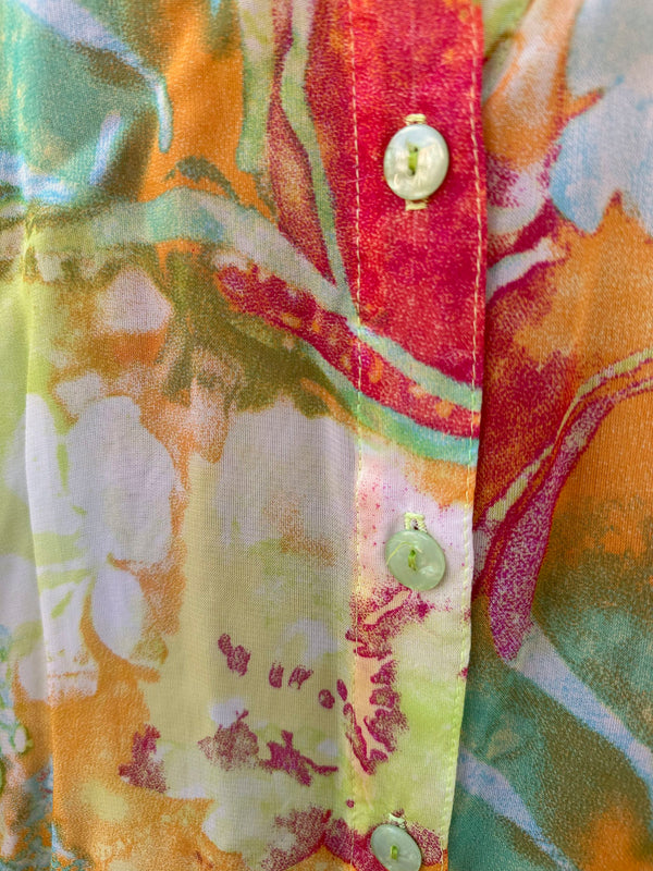 Sheer Sea Sun Floral Tie Dye Blouse - Made in USA