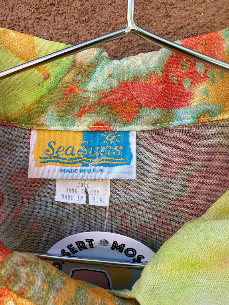 Sheer Sea Sun Floral Tie Dye Blouse - Made in USA