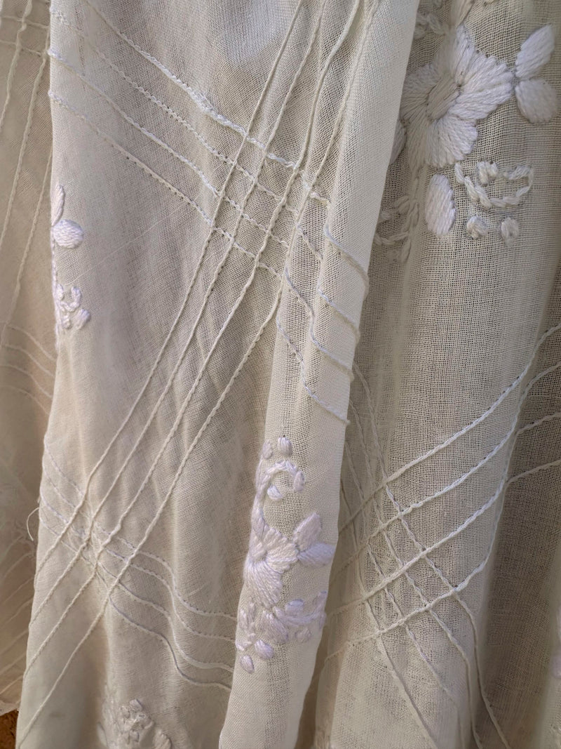 Sheer White Kaftan with Floral Embroidery