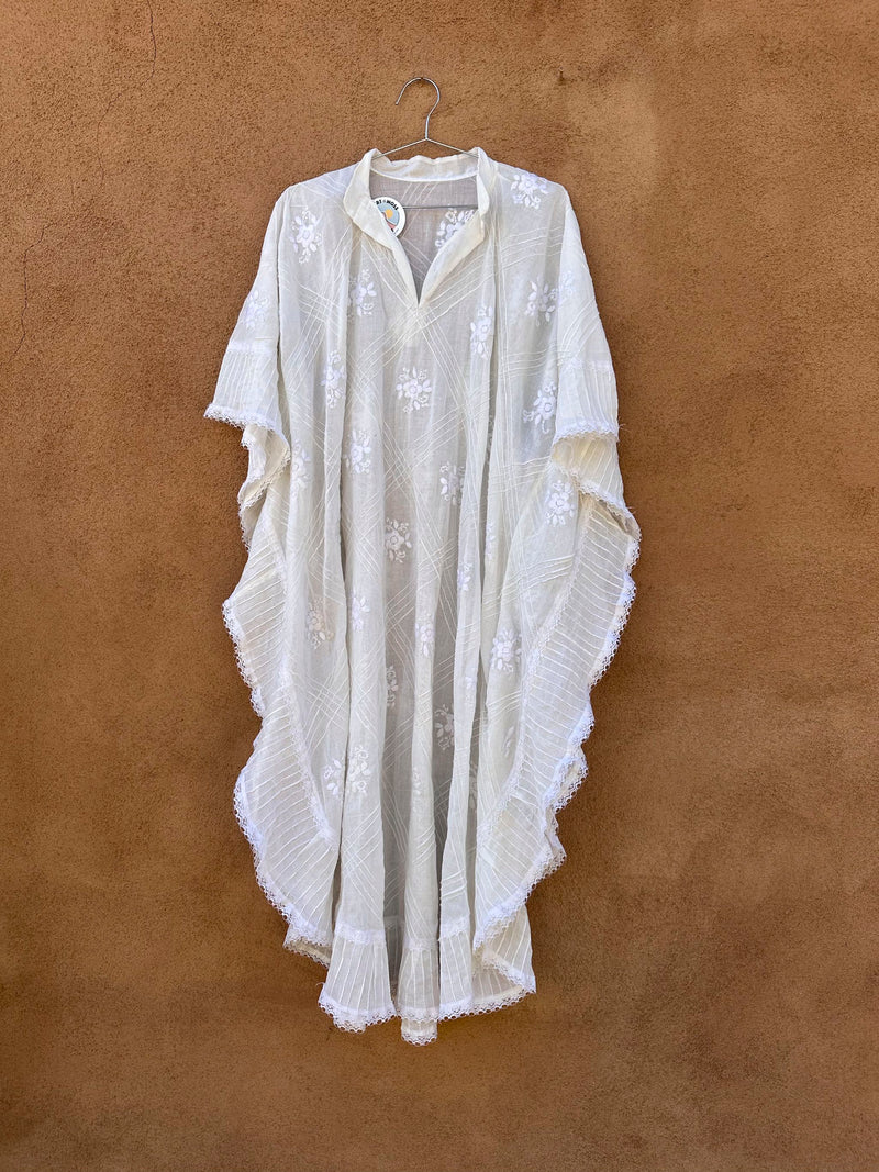 Sheer White Kaftan with Floral Embroidery