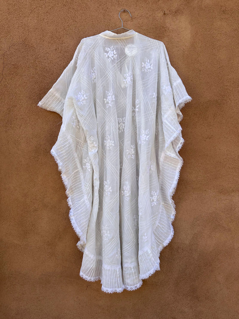 Sheer White Kaftan with Floral Embroidery