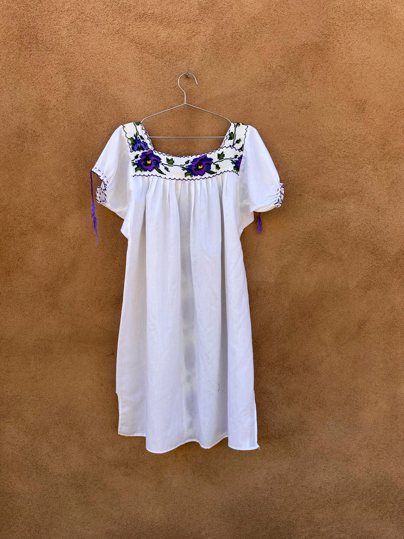 Embroidered Purple Flower Mexican Sack Dress