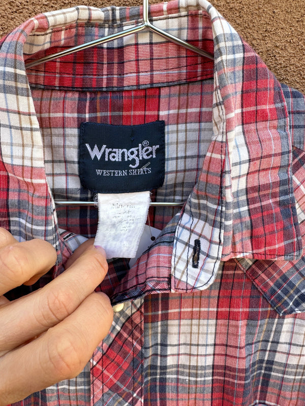 Red, White, and Blue Plaid Short Sleeve Wrangler Shirt