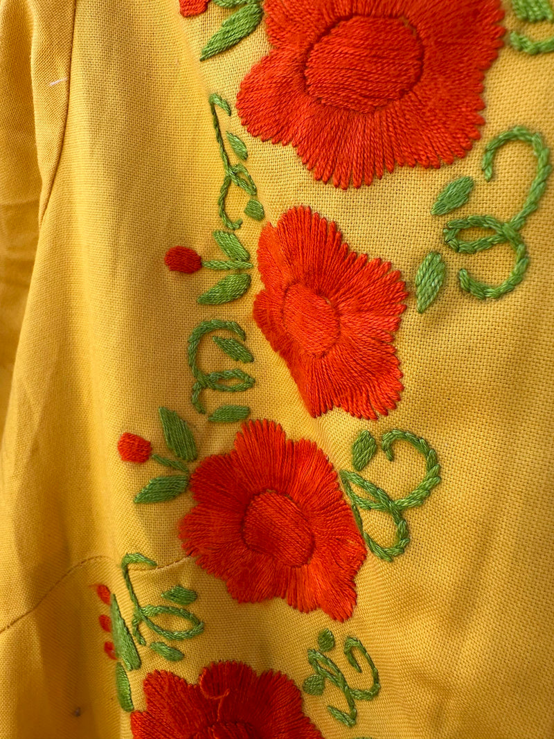 Yellow Mexican Dress with Orange Flowers