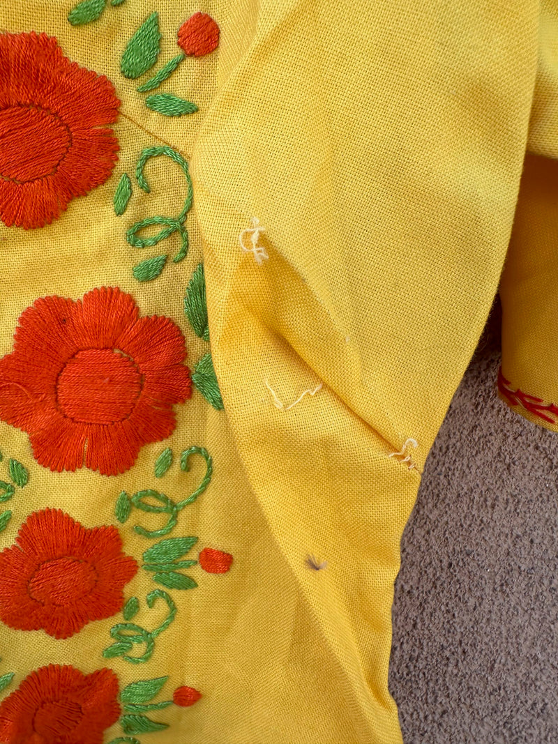 Yellow Mexican Dress with Orange Flowers