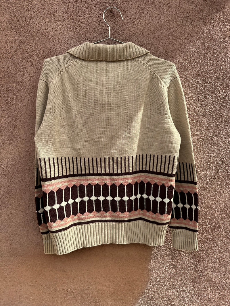 1970's Camel Sweater with Pink and Brown Edge