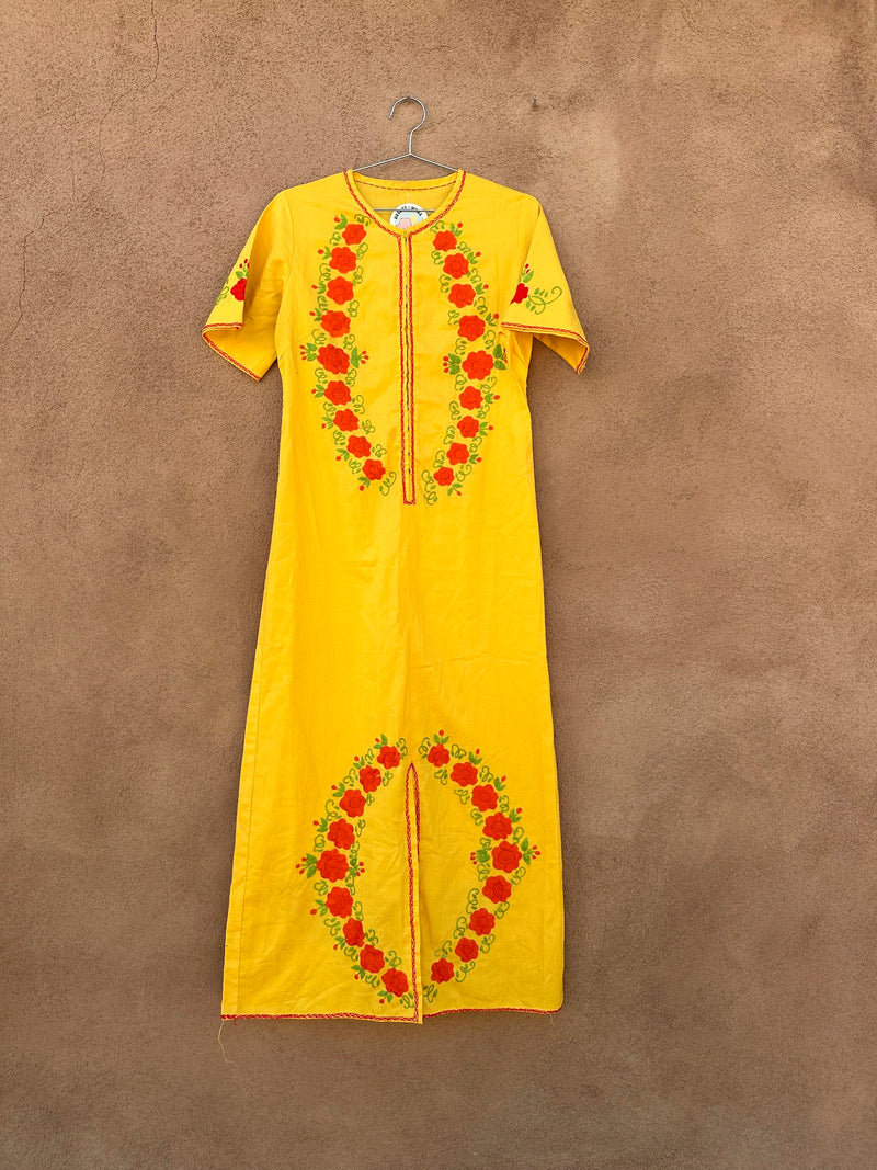 Yellow Mexican Dress with Orange Flowers