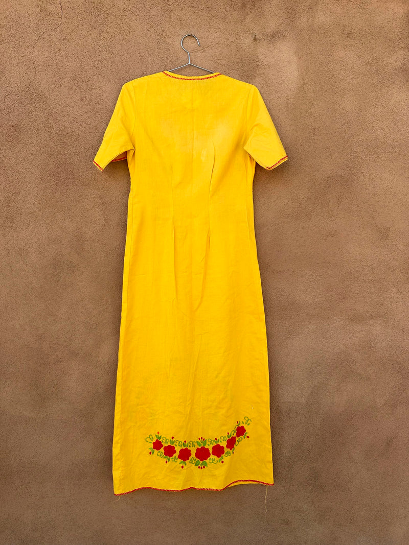 Yellow Mexican Dress with Orange Flowers