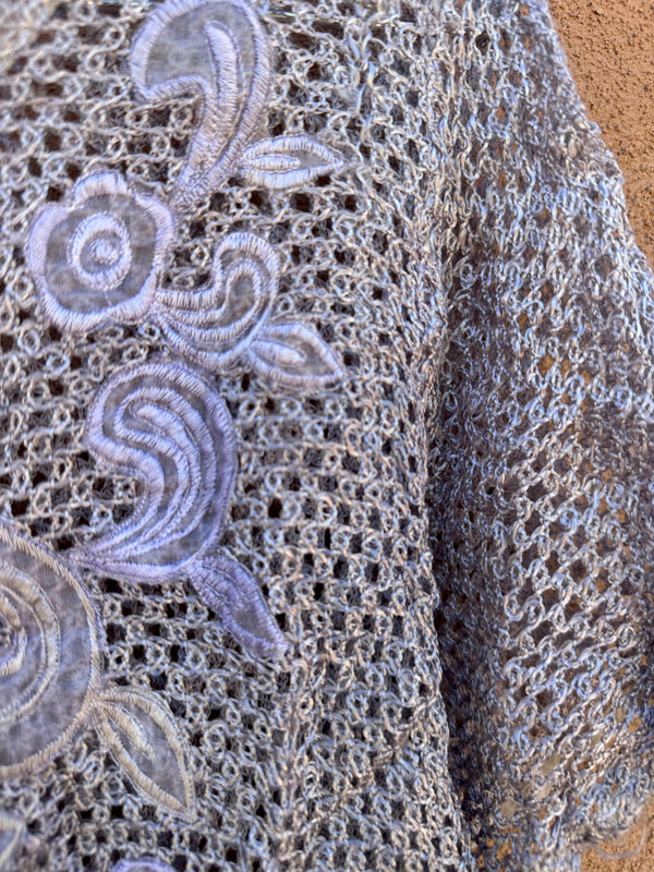 Cropped Fishnet Blouse with Floral Embroidery