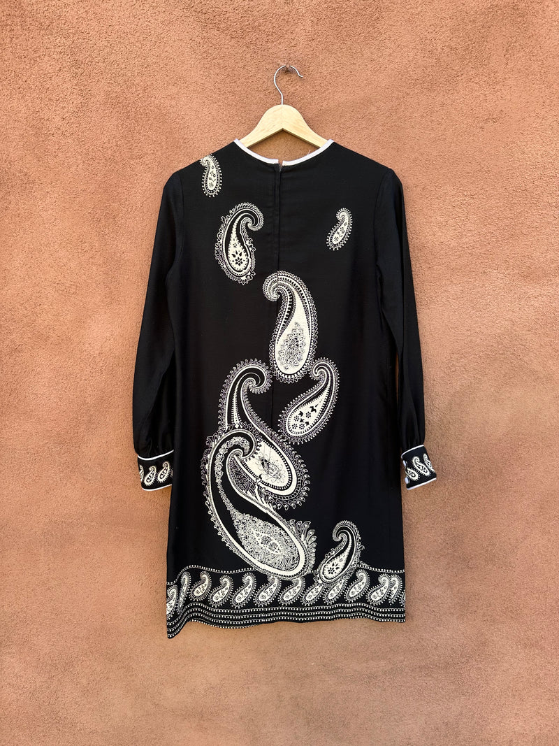 Vintage 1960's Alfred Shaheen Paisley Mod Mini Dress - Black Vintage 1960's Alfred Shaheen Paisley Mod Mini Dress - Black