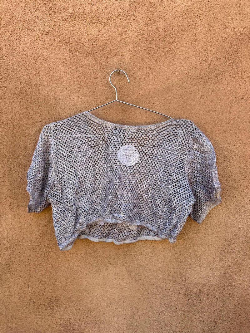 Cropped Fishnet Blouse with Floral Embroidery