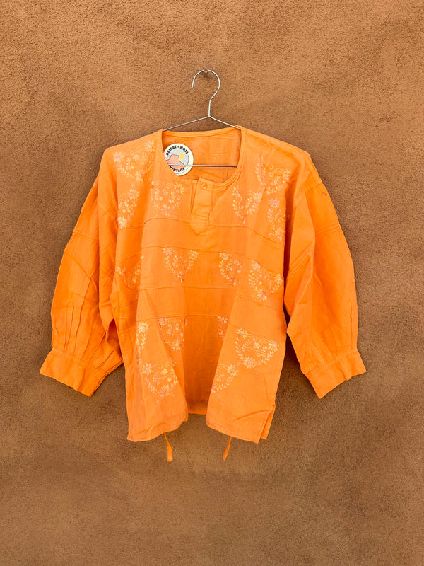 Peach Boho Cotton Lightweight Blouse with Ties & Embroidery