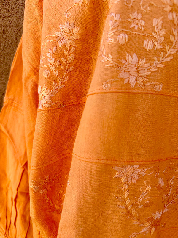 Peach Boho Cotton Lightweight Blouse with Ties & Embroidery