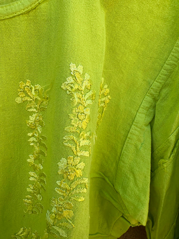Lime Boho Cotton Lightweight Blouse with Embroidery