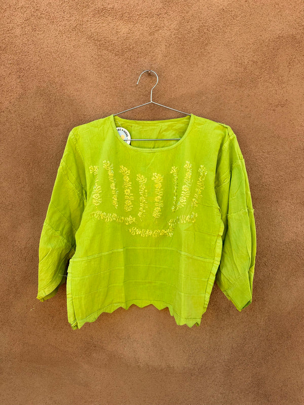 Lime Boho Cotton Lightweight Blouse with Embroidery