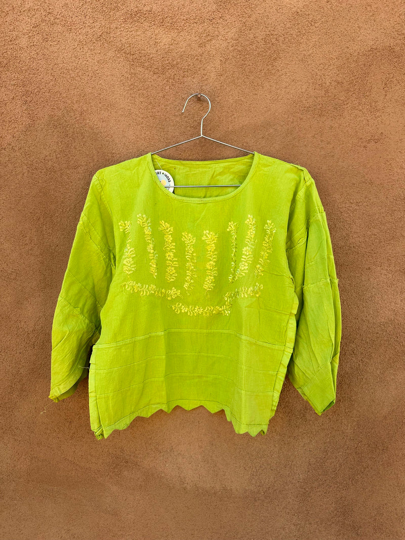 Lime Boho Cotton Lightweight Blouse with Embroidery