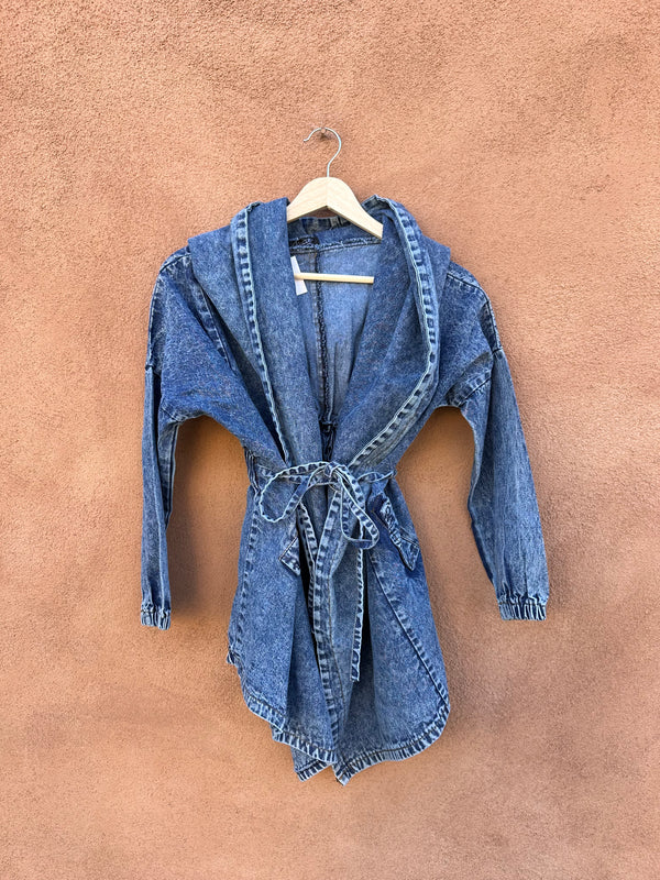 90's Denim Jacket with Waist Tie & Hood