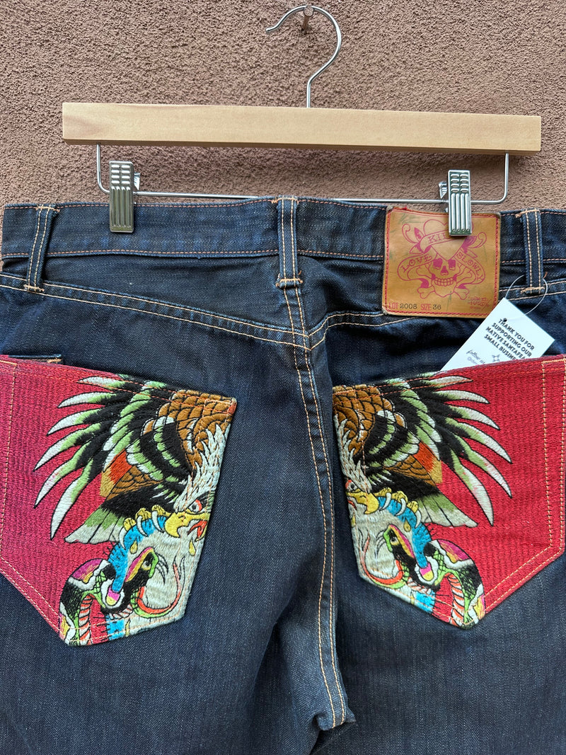 Embroidered Snake & Eagle Ed Hardy Jeans - 36