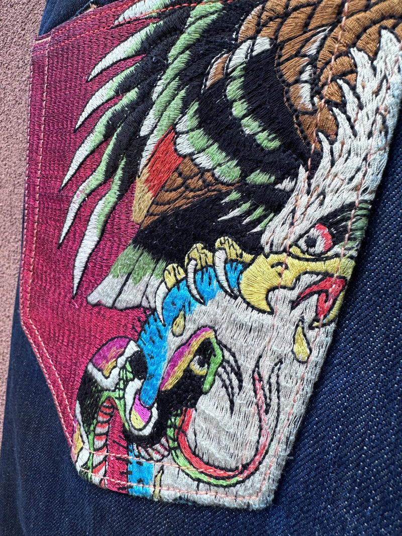 Embroidered Snake & Eagle Ed Hardy Jeans - 36