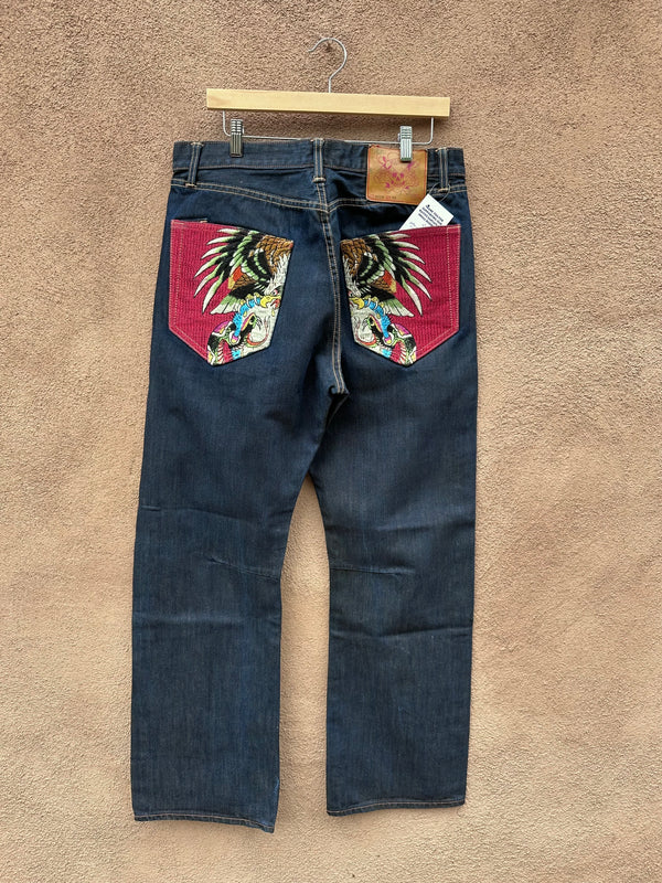 Embroidered Snake & Eagle Ed Hardy Jeans - 36