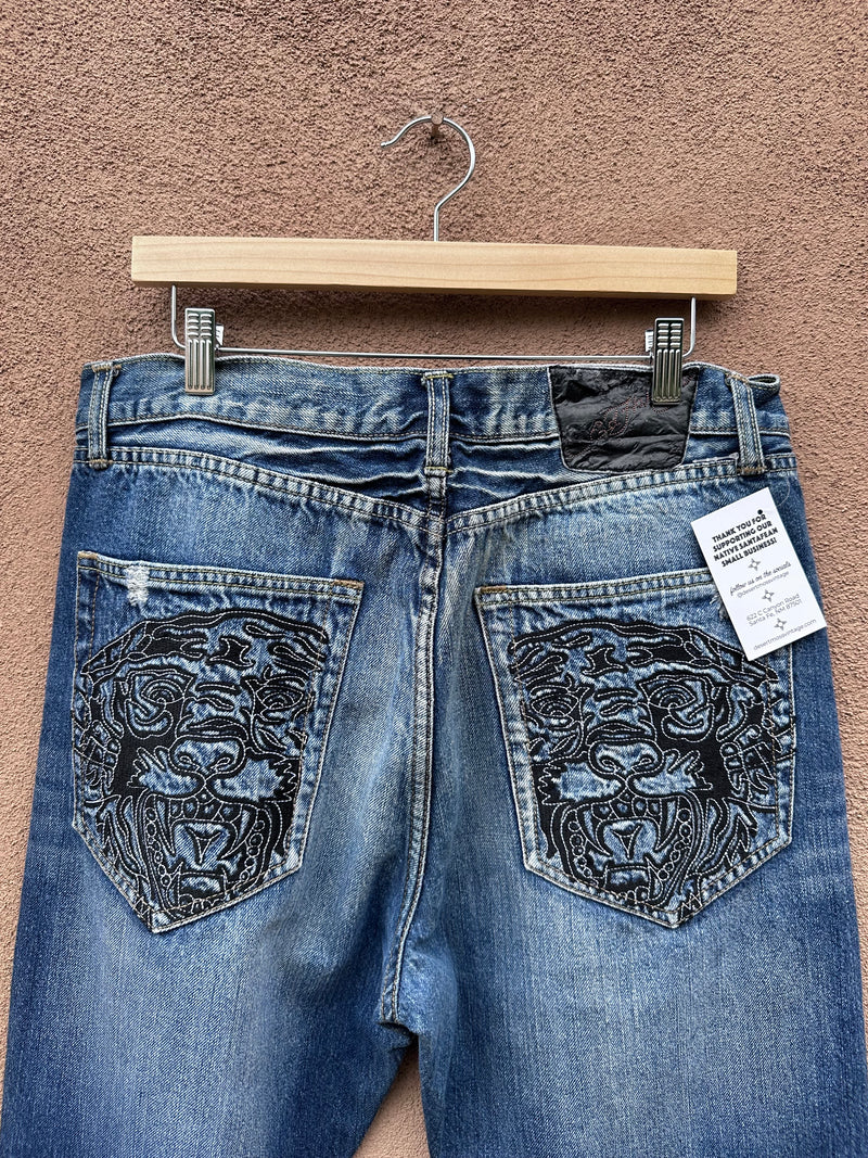 Ed Hardy Black Tiger Embroidered Jeans