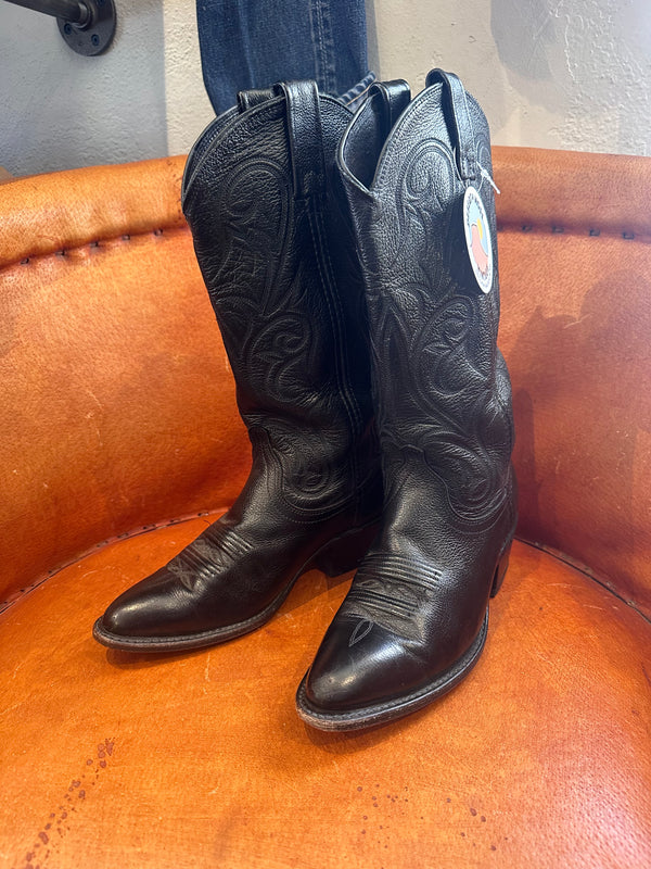 Black Leather Dan Post Cowgirl Boots - 7