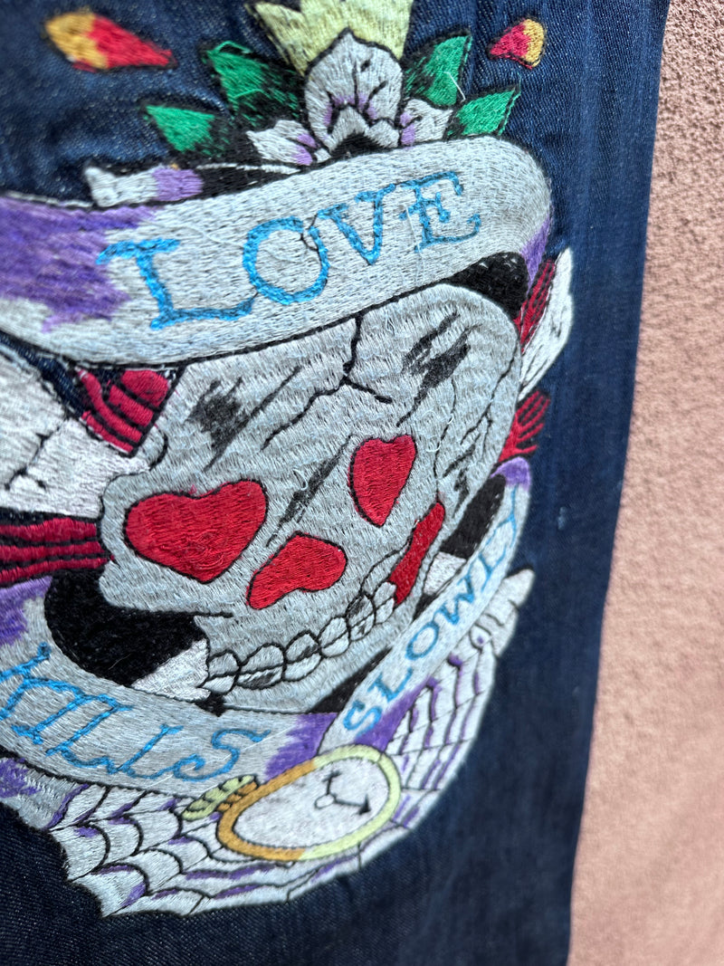 Love Kills Slowly Embroidered Skull Ed Hardy Jeans