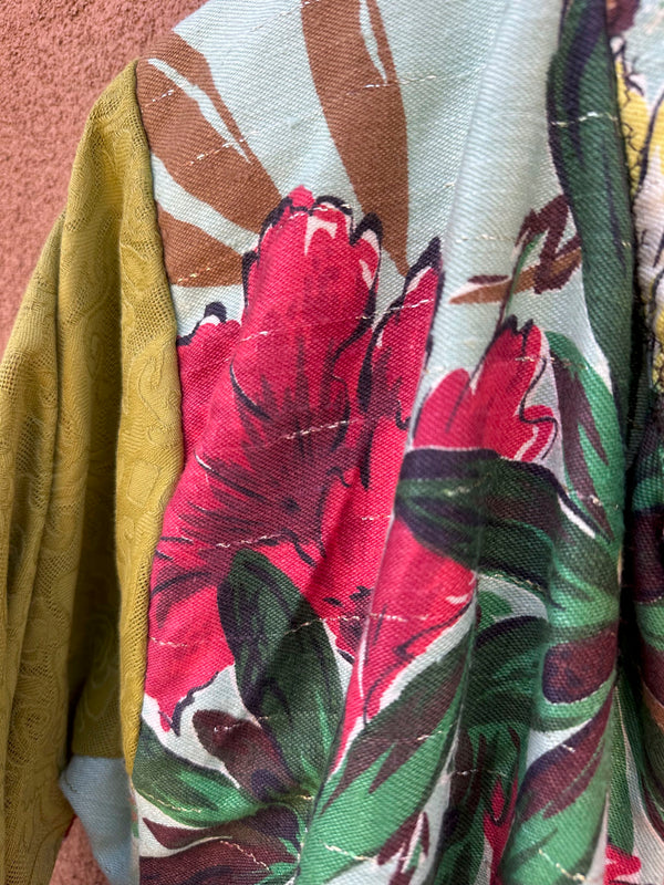 Cropped Floral Jacket with Green Sleeves