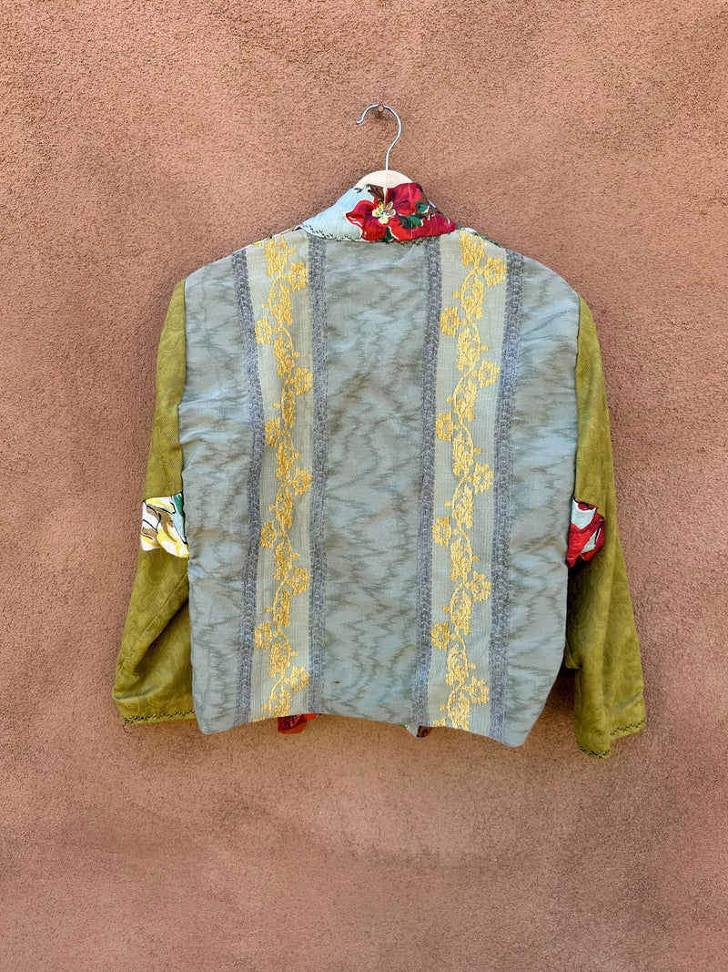 Cropped Floral Jacket with Green Sleeves