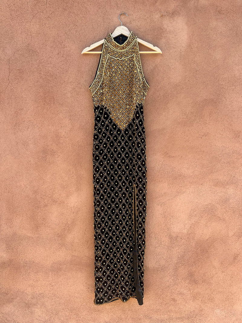 adrianna papell vintage beaded dress 90s Vintage Adrianna Papell Silk Floral Beaded Gown Size 8