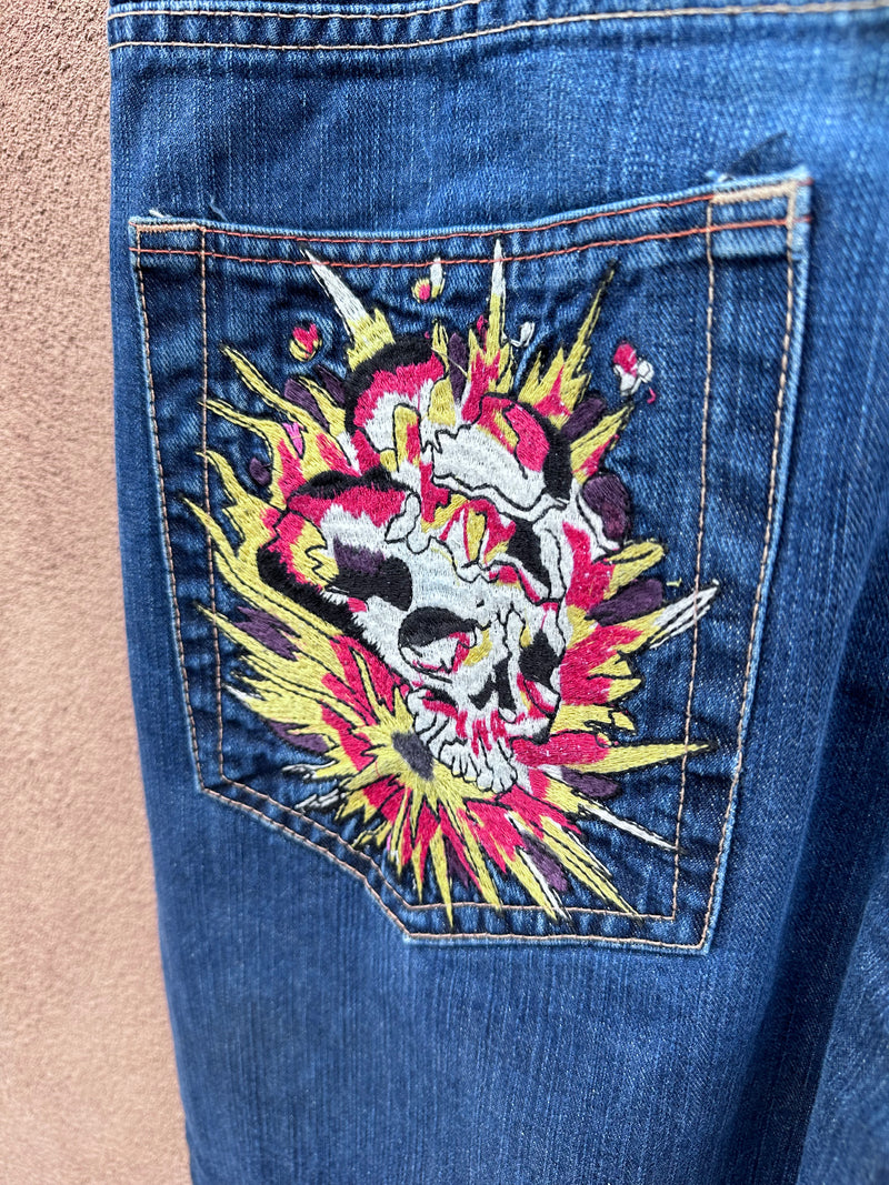 Pop Skull Embroidered Skull Ed Hardy Jeans