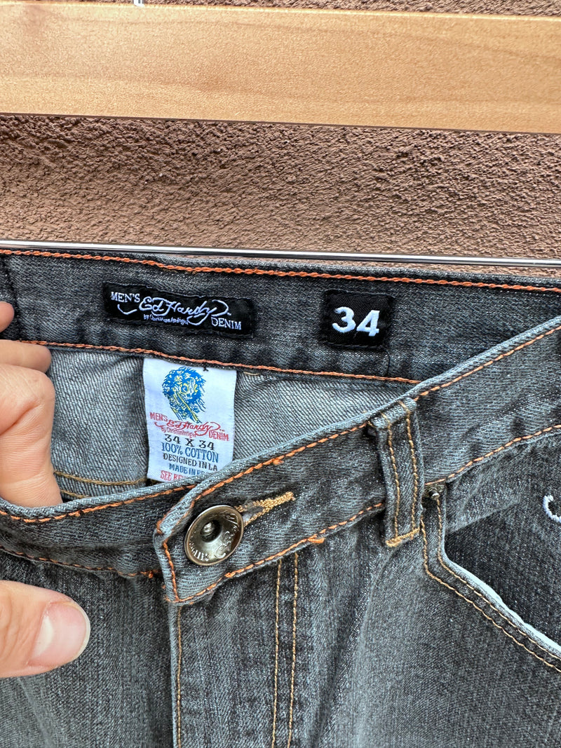 Death or Glory Embroidered Skull Ed Hardy Jeans