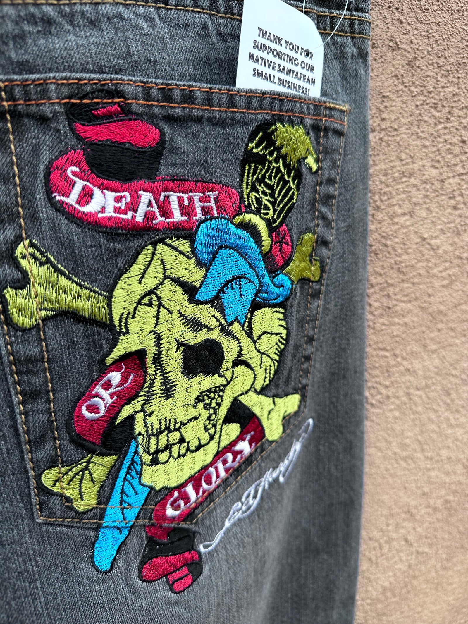 Vintage Death or Glory Embroidered Skull Ed Hardy Jeans – DESERT