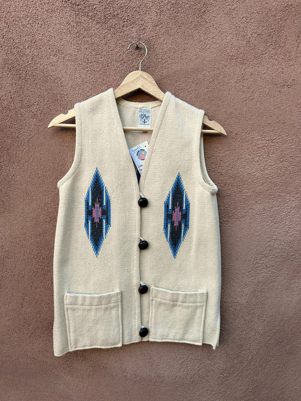 Cream Ortega's Chimayo Wool Vest with Pink/Blue/Gray