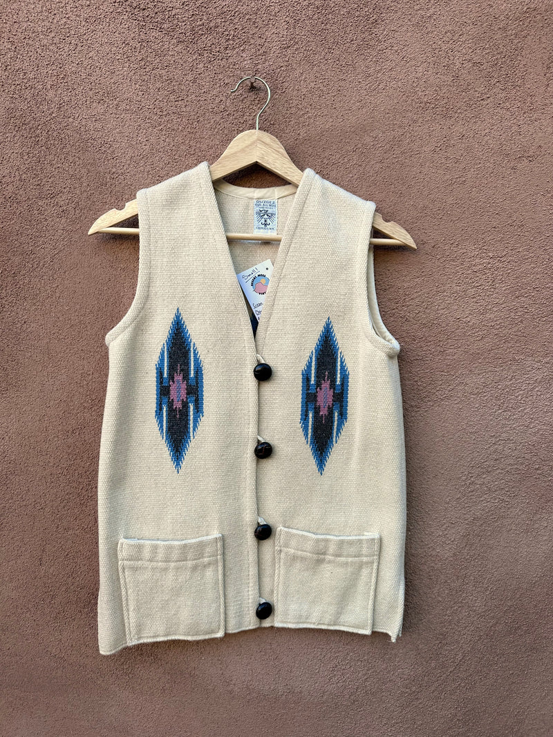 Cream Ortega's Chimayo Wool Vest with Pink/Blue/Gray