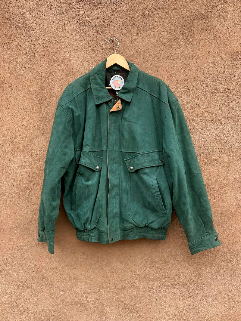 Green Suede Context Bomber Jacket, XL - as is