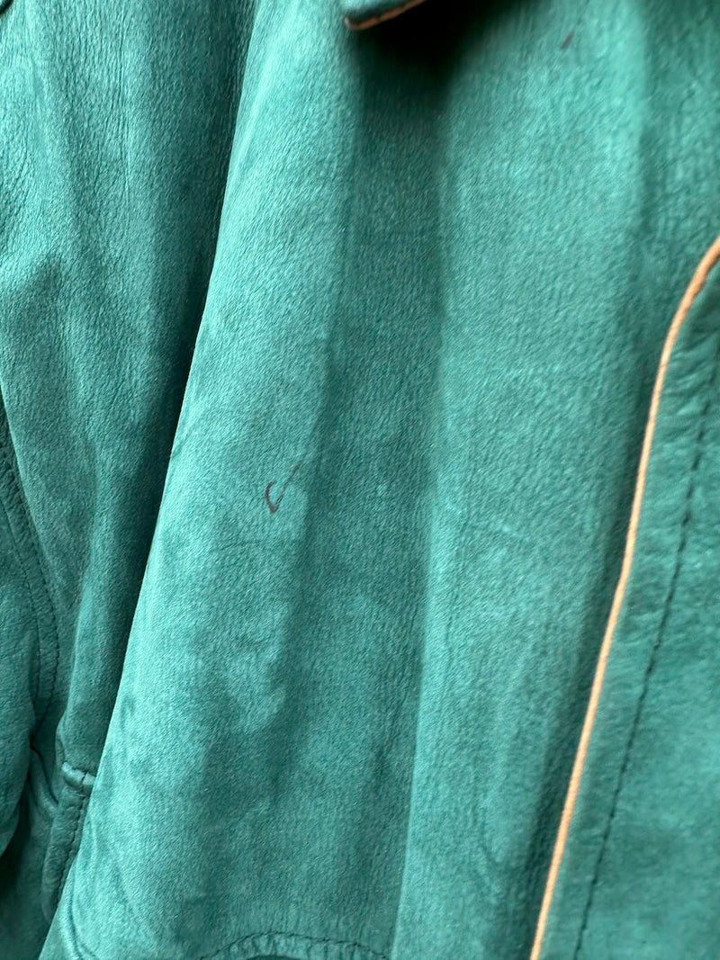 Green Suede Context Bomber Jacket, XL - as is