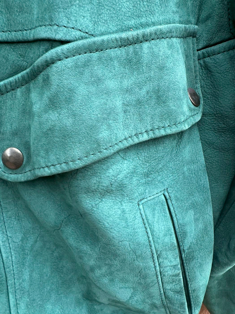Green Suede Context Bomber Jacket, XL - as is