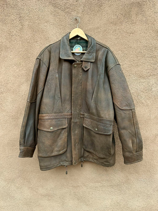 Brown Leather New River Bomber Jacket, XL