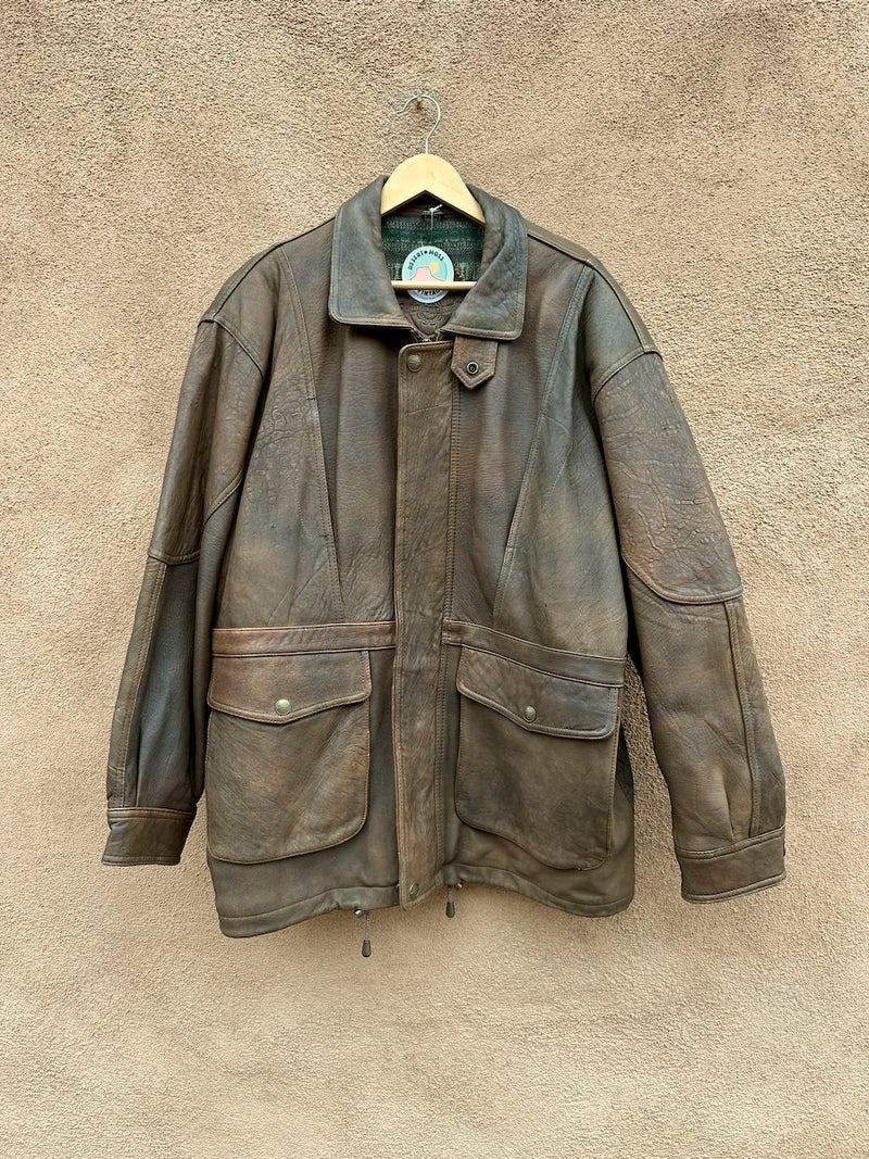 Brown Leather New River Bomber Jacket, XL