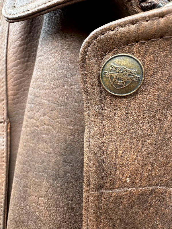 Brown Leather New River Bomber Jacket, XL