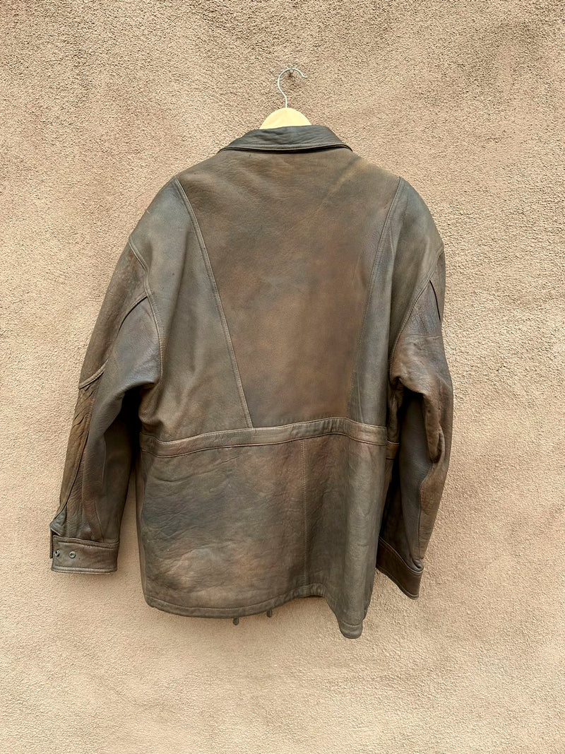 Brown Leather New River Bomber Jacket, XL