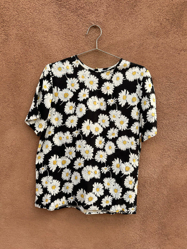 1960's Black & White Floral Blouse by Joyce Sportswear