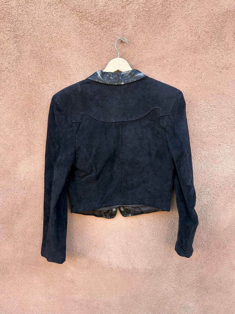 Cropped Black Suede Pioneer Wear Jacket with Satin Lapels