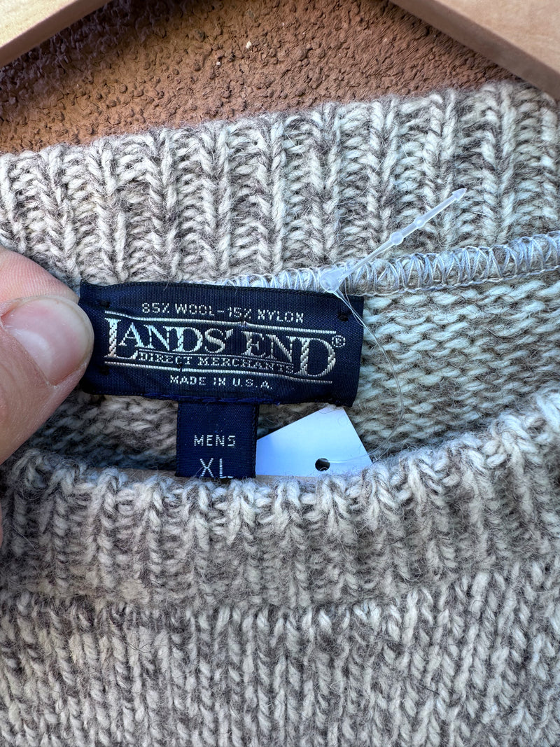 American Made Lands' End Beige Wool Fisherman's Sweater