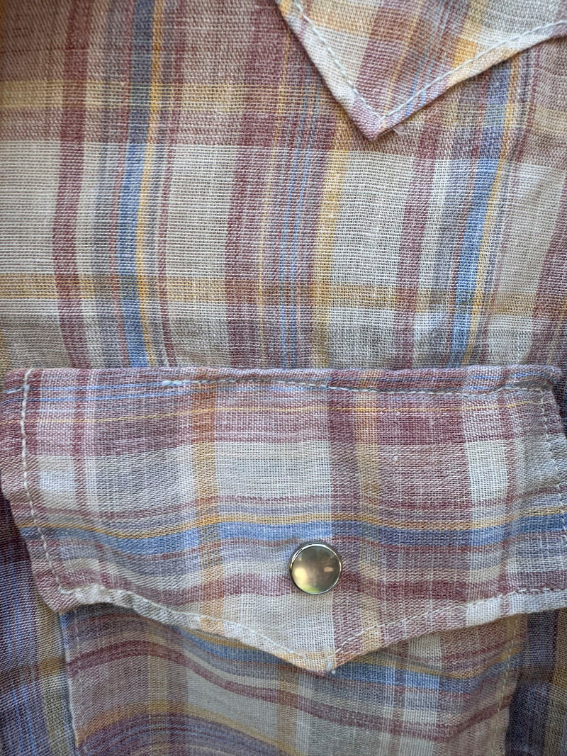 1970's Pastel Plaid Cowboy Shirt, Pearl Snaps