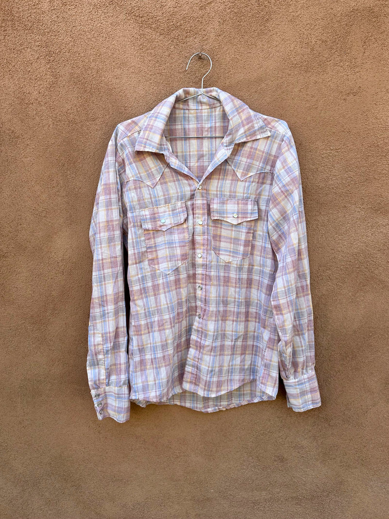 1970's Pastel Plaid Cowboy Shirt, Pearl Snaps